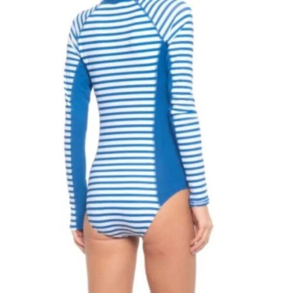 Cabana Life M Striped Dark Blue Geo Swim Unisuit Long Sleeves UPF 50 Padded Cup - Picture 4 of 8